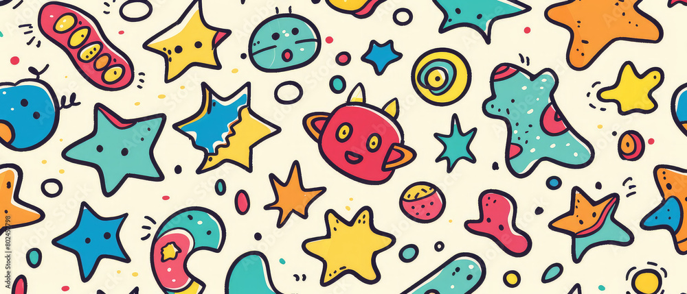Colorful space-themed doodle pattern design Colorful space-themed doodle pattern design