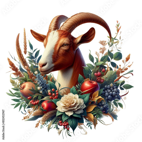 goat with a wreath vector cartoon illustration isolated on transparent background - Generative AI