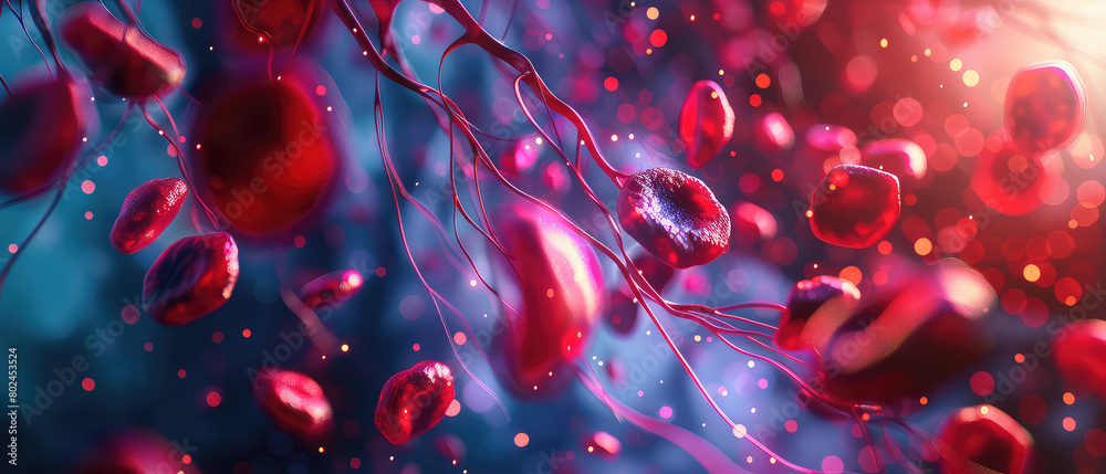 3D rendering of flowing red blood cells 3D rendering of flowing red blood cells