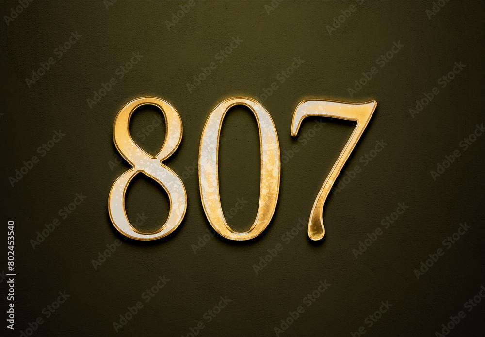 Old gold effect of 807 number with 3D glossy style Mockup. Old gold effect of 807 number with 3D glossy style Mockup.