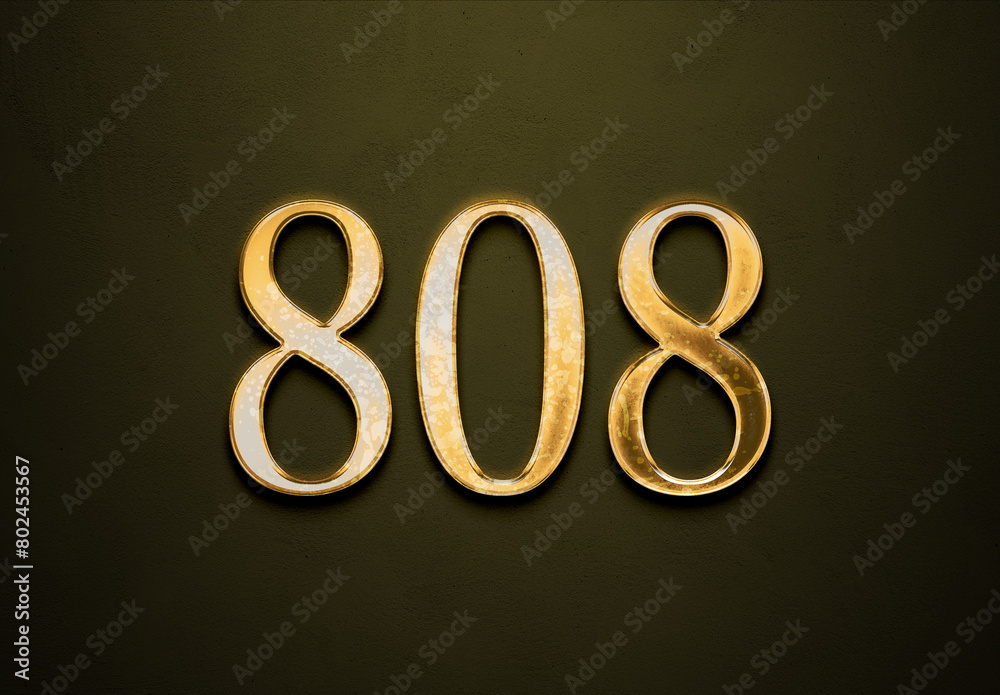 Old gold effect of 808 number with 3D glossy style Mockup. Old gold effect of 808 number with 3D glossy style Mockup.