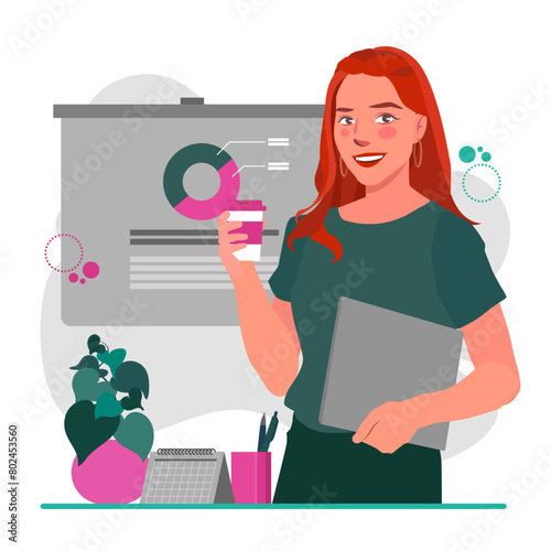 business-woman-working-showing-graph-illustration