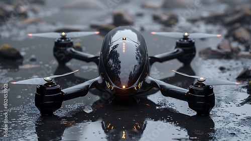 Behold the sleek lines and polished surfaces of a next-generation drone, where technology and design converge to create a masterpiece of aerial engineering.