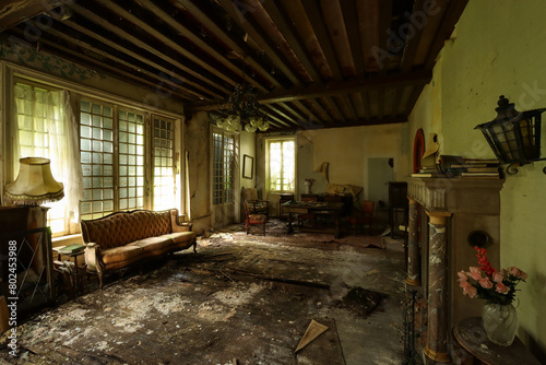 empty living room in an abandoned lost place