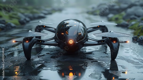 Behold the sleek lines and polished surfaces of a next-generation drone, where technology and design converge to create a masterpiece of aerial engineering.