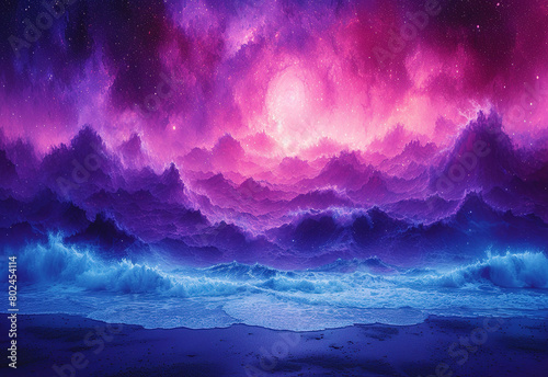 a colorful background with a purple, pink and blue color, in the style of dark sky-blue and dark pink, pictorial space, dark red, mist, cosmic, vibrant 