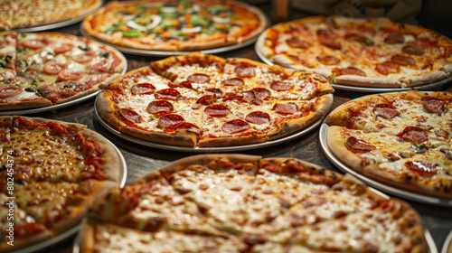 An array of tempting pizzas, delectable to the eye.