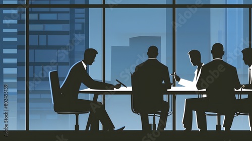 A team of executives engaged in a brainstorming session around a conference table