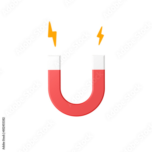 Magnet with yellow lightning. Vector illustration.