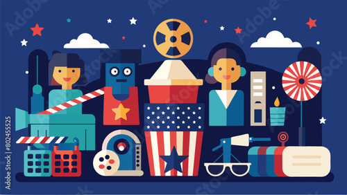 Film Selection From documentaries to Hollywood blockbusters the movie lineup for the night showcases a variety of films that highlight significant. Vector illustration