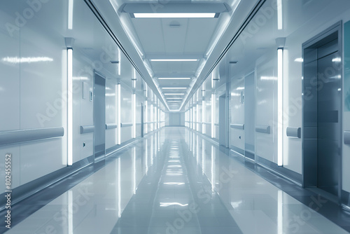 Empty modern hospital corridor