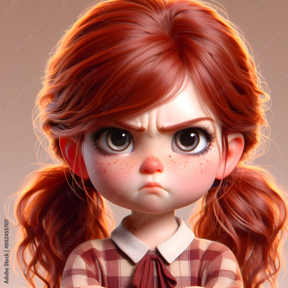 Animated Angry Young Girl With Red Hair Displaying a Determined Expression Animated Angry Young Girl With Red Hair Displaying a Determined Expression