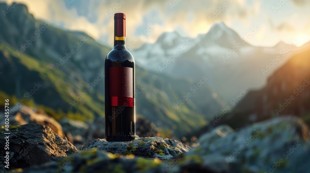 Red wine bottle on natural background with copy space Red wine bottle on natural background with copy space