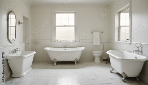 A bathroom with a toilet and a bathtub with a mirror on the wall.