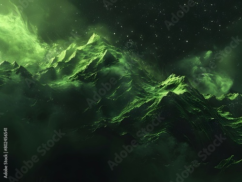 Abstract Magical Green Dust Mountains Dark Background