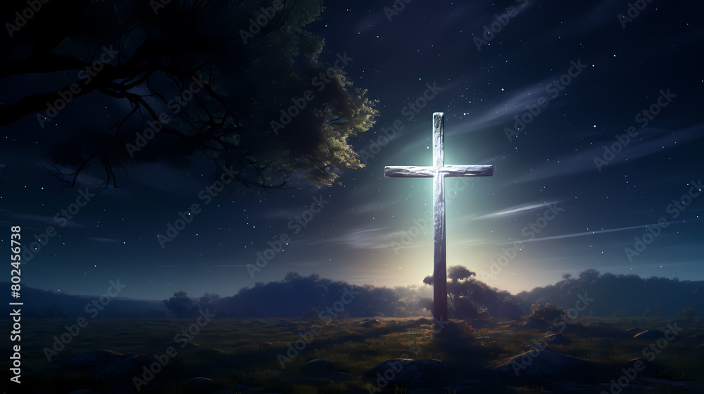Obraz premium Shining cross on the top of the mountain
