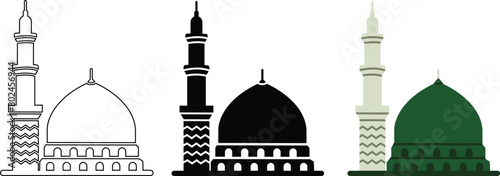 Medina city holy Concept Minar Prophet Muhammad Mosque Vector Icon set Design, Arab culture and traditions on transparent background, Muslim practices Sign for islamic event, web, print or pictogram