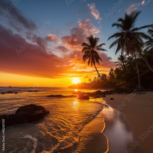 Stunning Tropical Sunset Over Exotic Beach