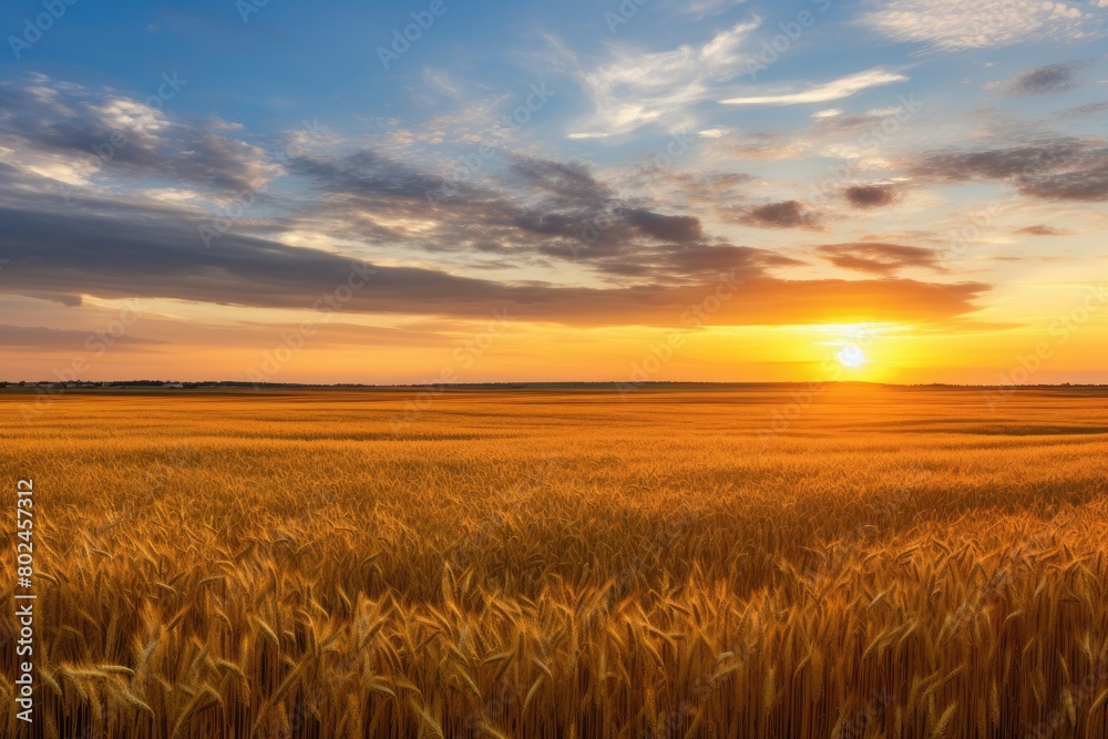 Obraz premium Breathtaking Sunset Over Golden Wheat Field