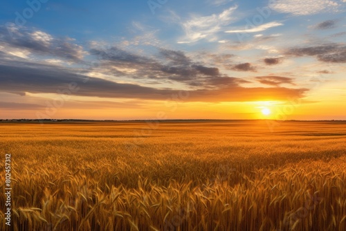Breathtaking Sunset Over Golden Wheat Field