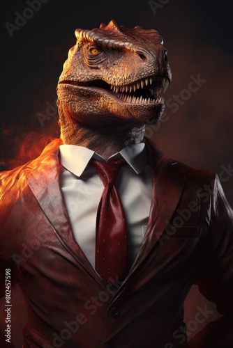 Fierce Dinosaur Businessman in Suit