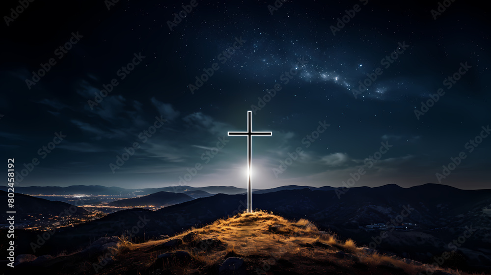 Obraz premium Shining cross on the top of the mountain
