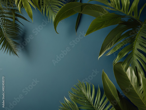 ropical Leaves Frame Green Foliage in the Tropics Against a Bright Background. photo