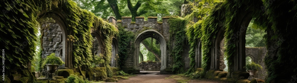 Enchanting Moss-Covered Archway in Lush Forest
