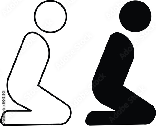 Muslim prayer room vector icons set. Muslim man praying Namaz, Islamic Prayer Ramadan particle Vector line and flat symbol isolated on transparent Background. Collection use for mobile app and web