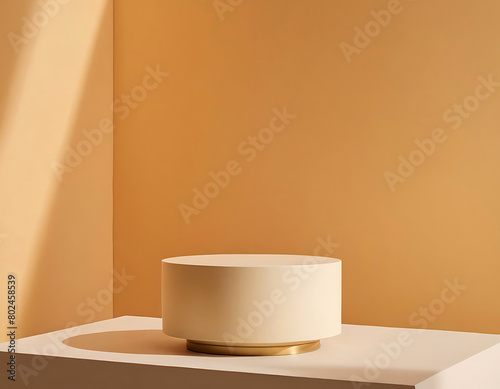 Product placement platform - round beige podium on a beige background.