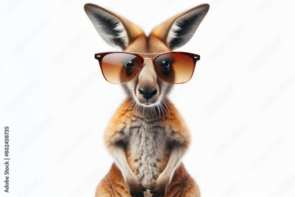 Kangaroo with sunglasses on white background