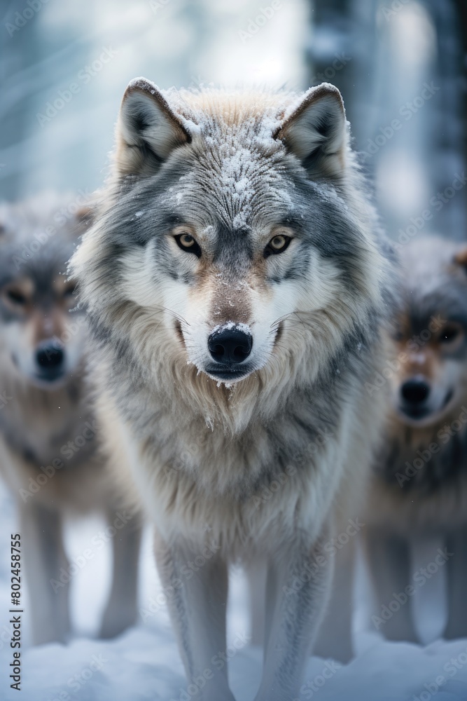 Obraz premium Majestic Gray Wolf in Snowy Forest