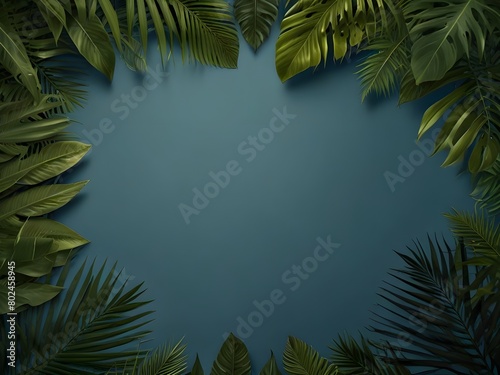 Vibrant Tropical Leaves Frame Green Foliage Set Against a Sunny Background