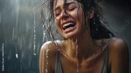 Joyful Woman Laughing in the Rain