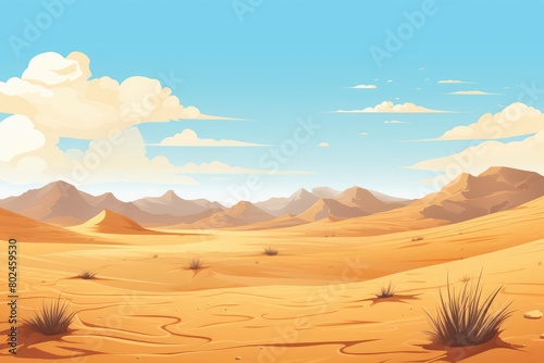Vast Desert Landscape with Mountains and Clouds