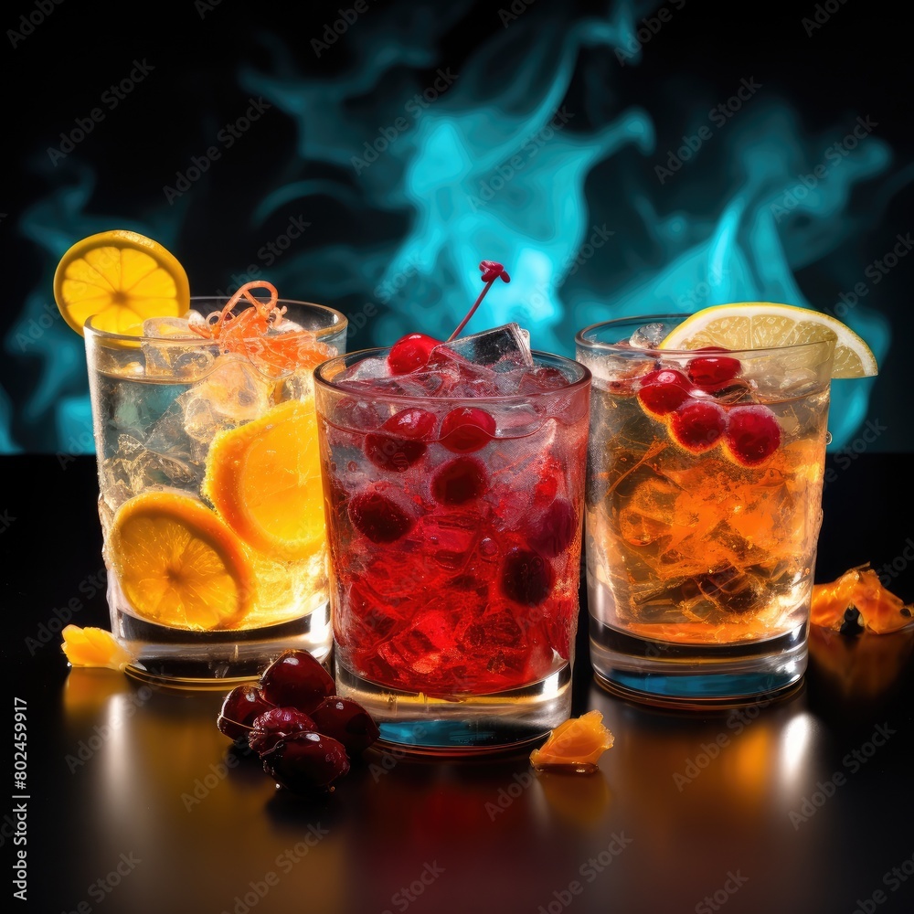 Colorful Cocktails with Fruit Garnishes Colorful Cocktails with Fruit Garnishes