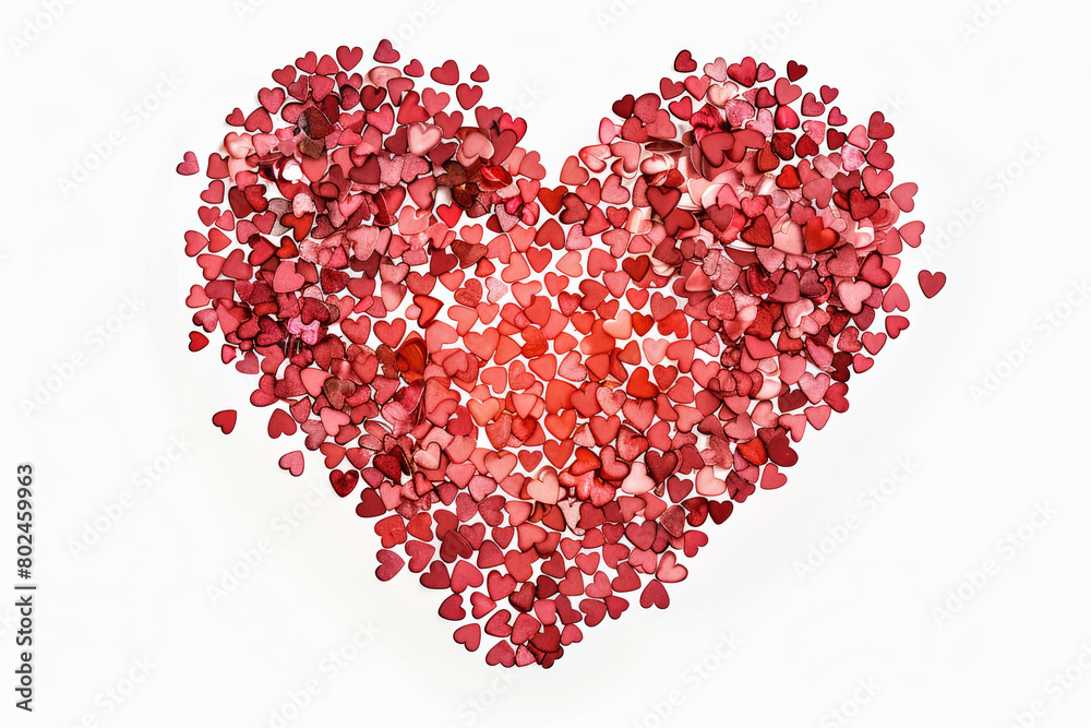 Heart made of numerous small red hearts, isolated on white background