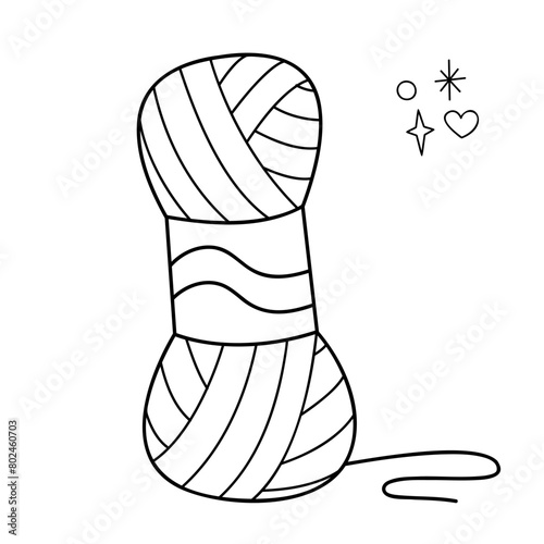 Skein. Doodle outline vector black and white illustration.