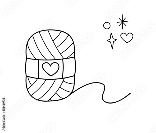 Outline skein. Doodle vector black and white illustration.