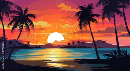 Vibrant Tropical Sunset Landscape © Balaraw