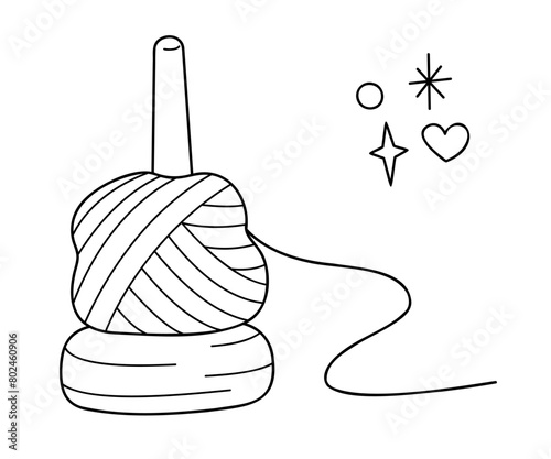 Yarn holder. Doodle outline vector black and white illustration.