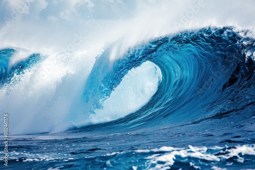 a large ocean wave with foam and blue water
