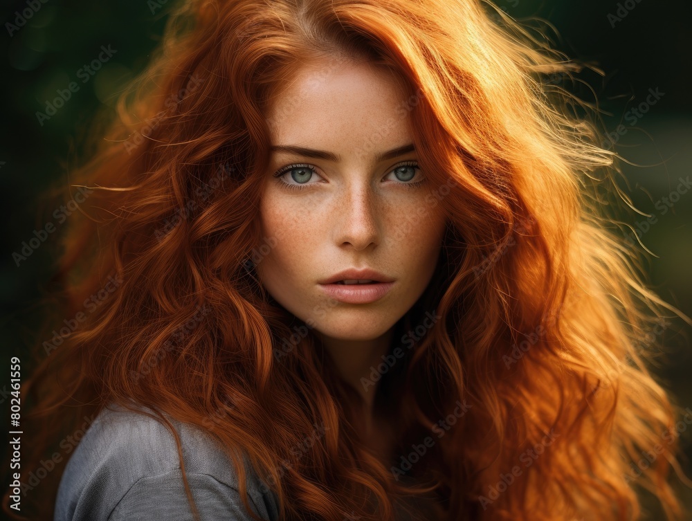 Fototapeta premium Captivating Redhead with Piercing Eyes
