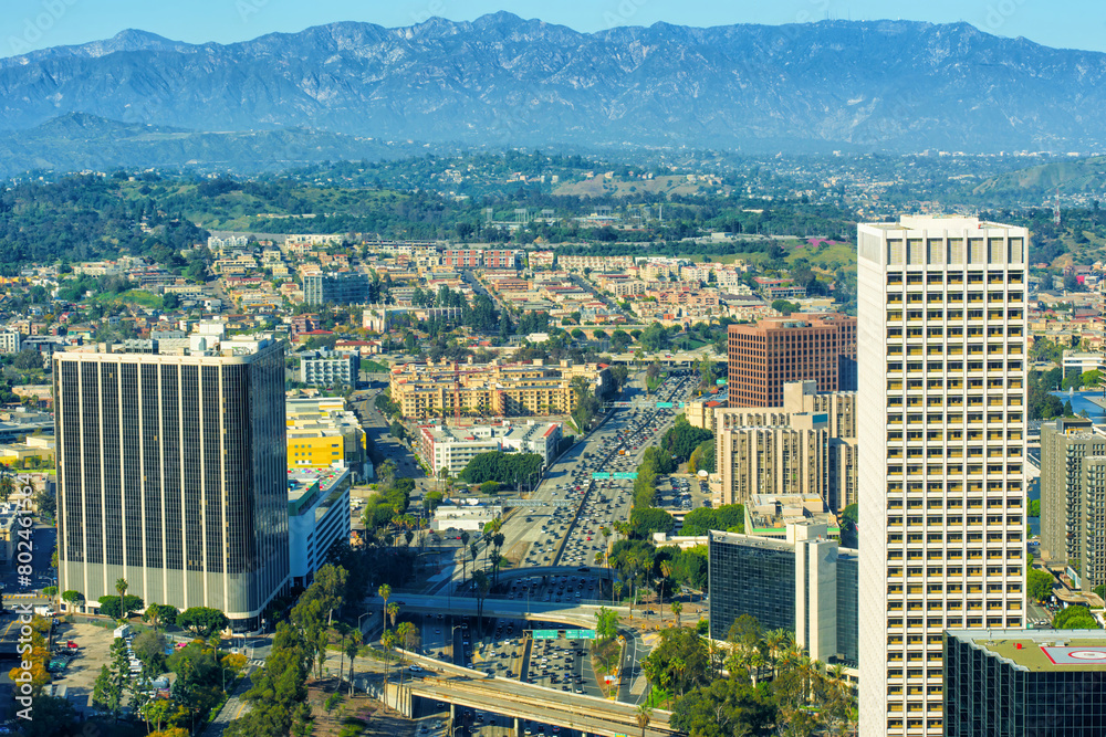 Obraz premium Downtown Los Angeles Seen from a Skyscraper Vantage Point