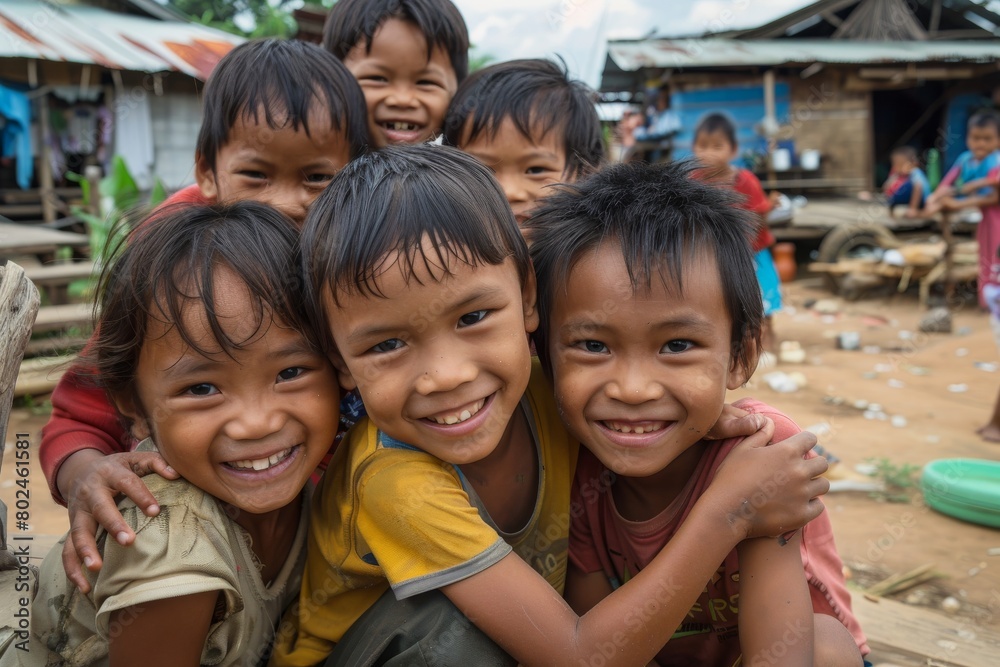 Portrait of a group of children smiling in the village in Cambodia Portrait of a group of children smiling in the village in Cambodia