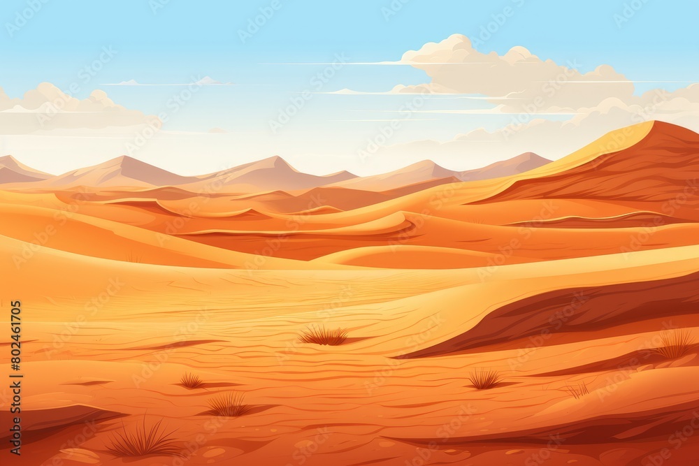 Vast Desert Landscape with Dunes and Mountains