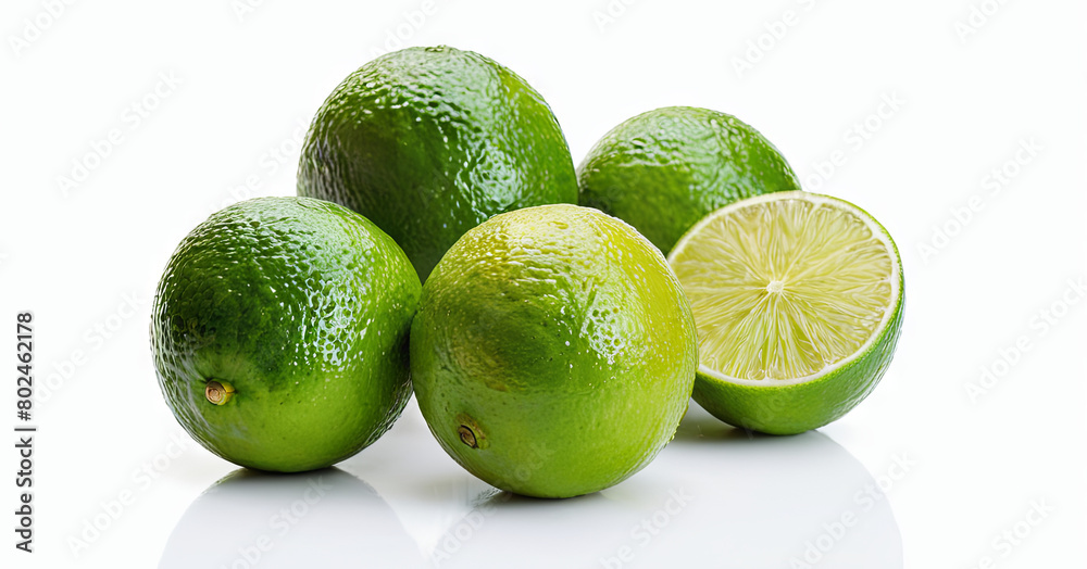 Several limes arranged in a neat stack next to each other Several limes arranged in a neat stack next to each other