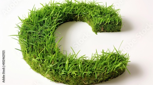 A beautiful Letter C written with grass isolated on white.
