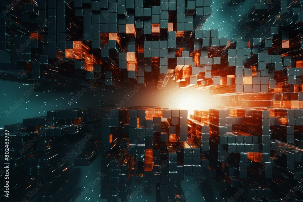 Naklejka premium Explosion of Digital Cubes