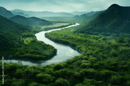 Serpentine River Through Lush Landscape © robertuzhbt89